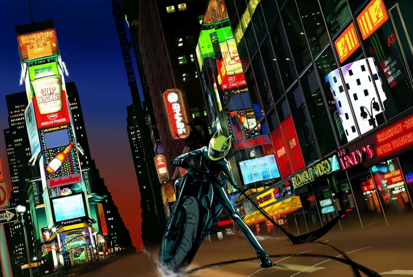 Mysterious And Captivating, Celty Sturluson Rides Through The City On Her Black Motorcycle. Wallpaper