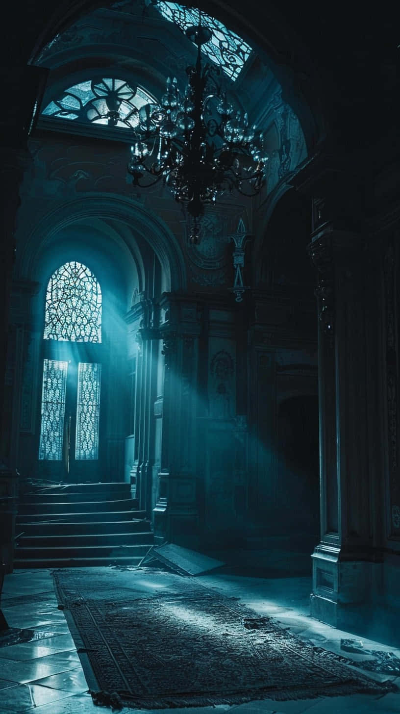 Mysterious_ Blue_ Castle_ Interior Wallpaper