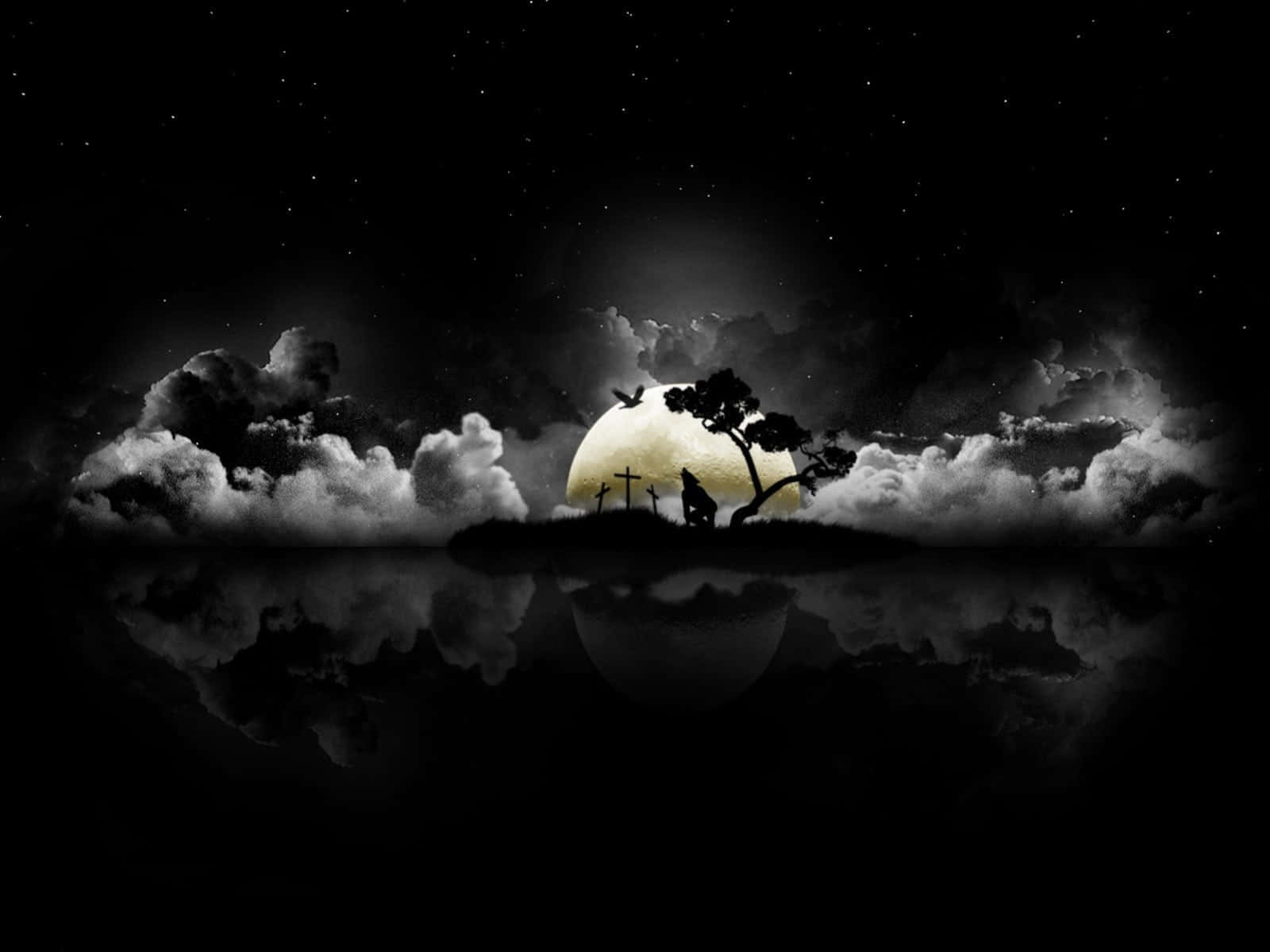 Mysterious Dark Island On A Moonlit Night Wallpaper