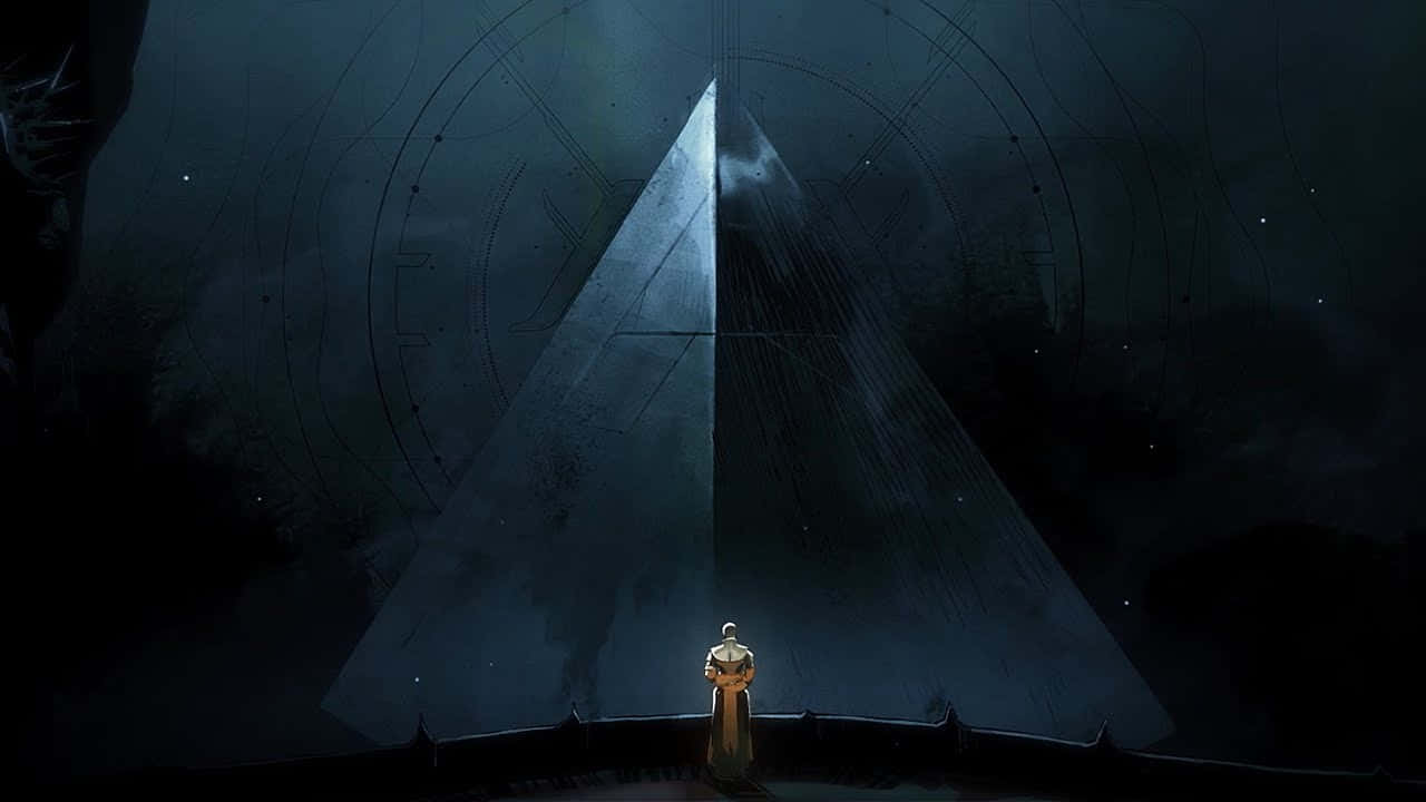 Mysterious Figure Before Triangular Structure Wallpaper