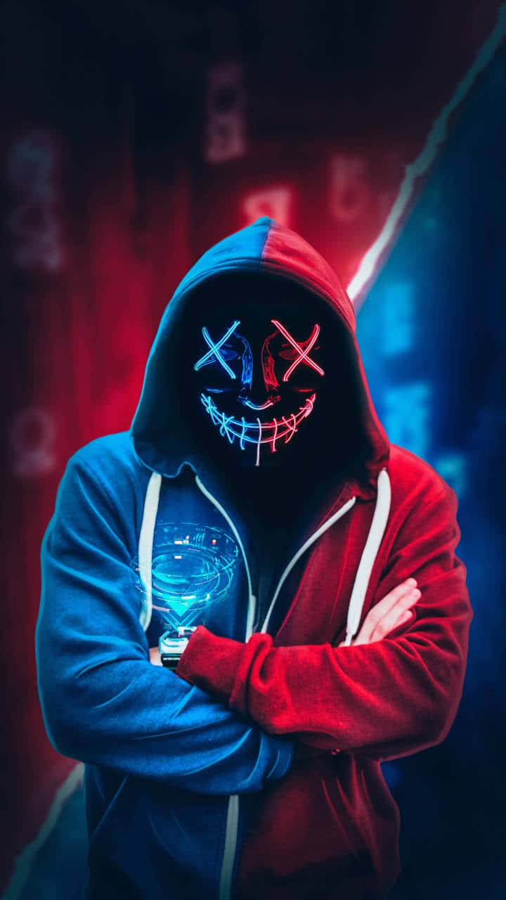 Mysterious Luminescence: The Neon Mask Wallpaper