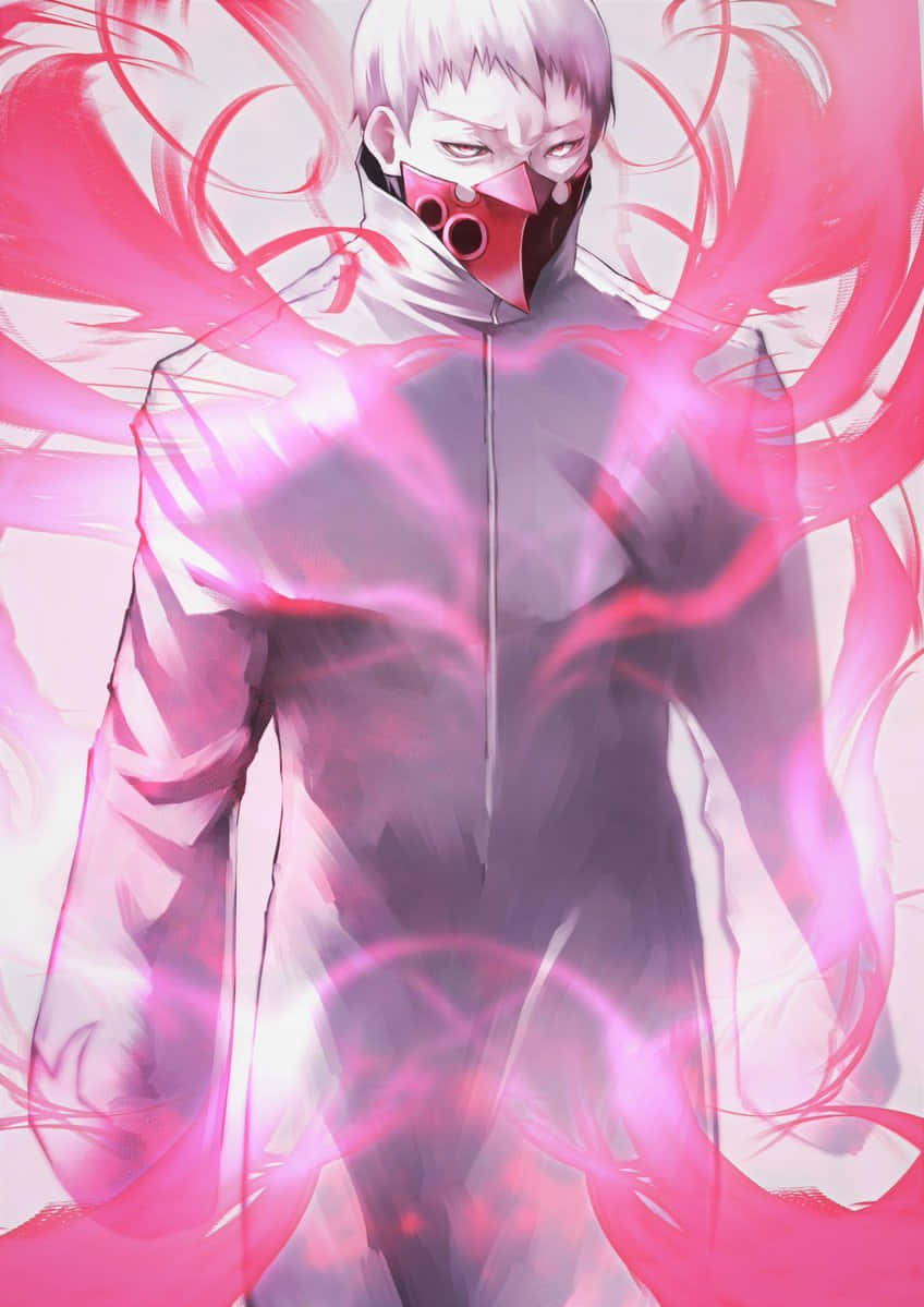 Mysterious Masked Figurewith Pink Aura Wallpaper