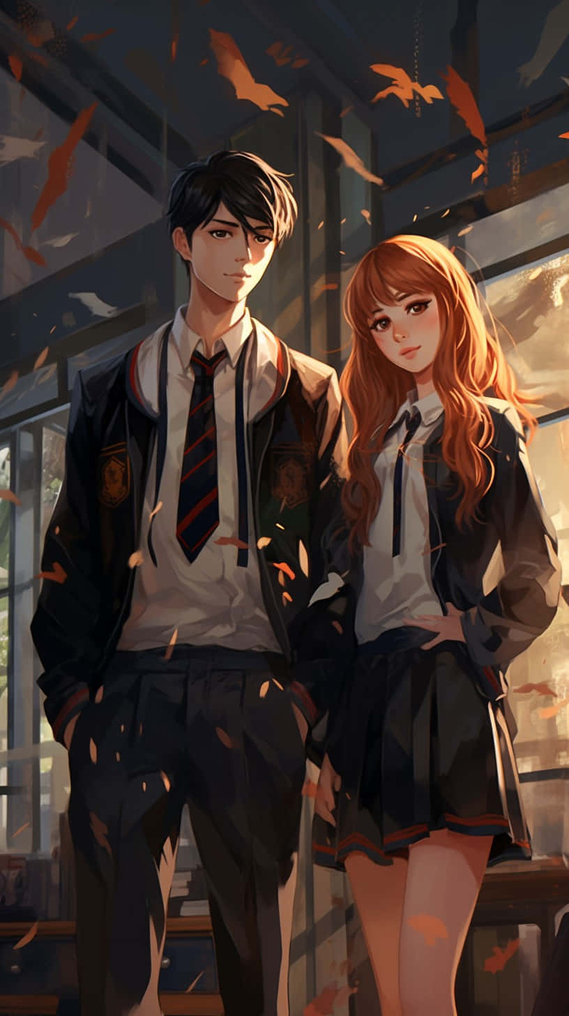 Mysterious School Duo Manhwa Style Wallpaper