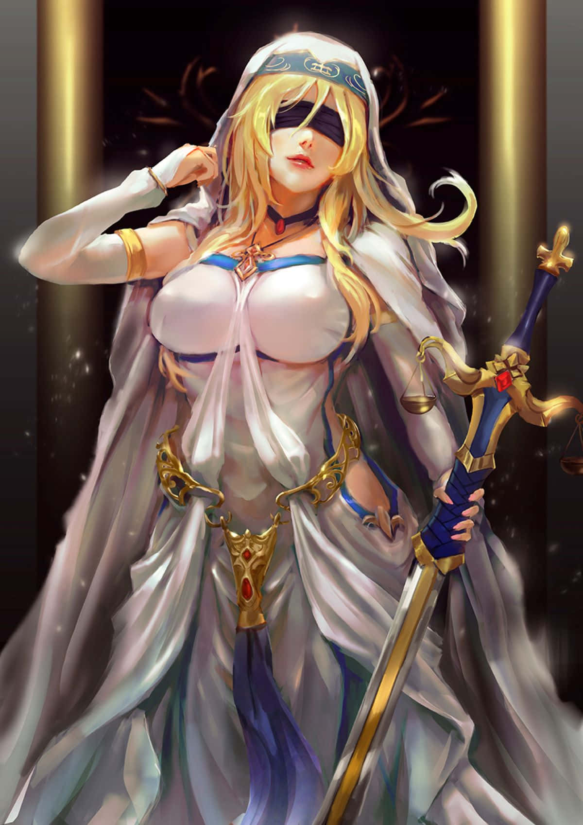 Mystic Blindfolded Sword Maiden Wallpaper