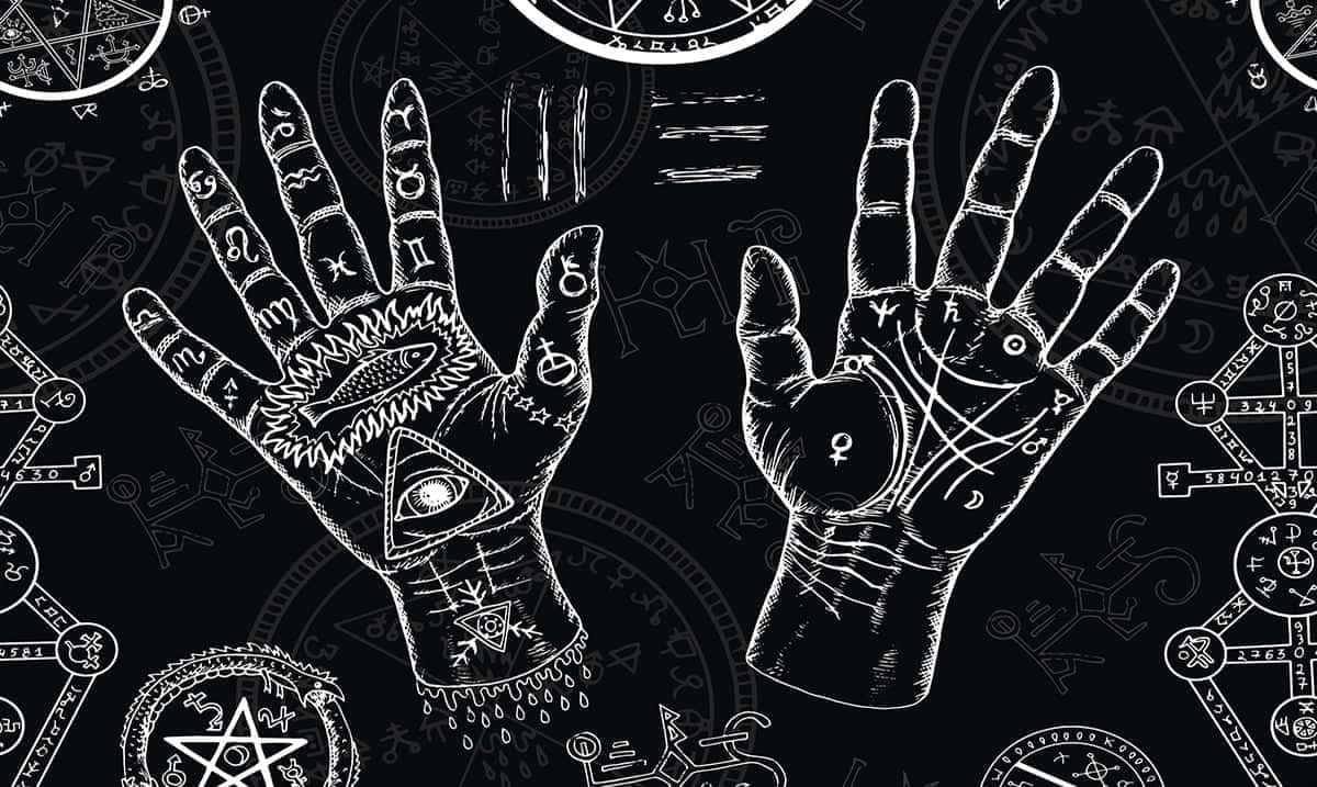 Mystic_ Hands_ Occult_ Symbols_ Background Wallpaper