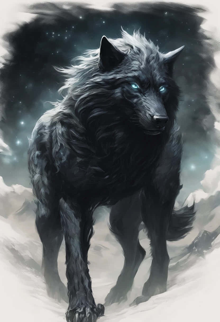 Mystical Black Wolf Starry Night Wallpaper