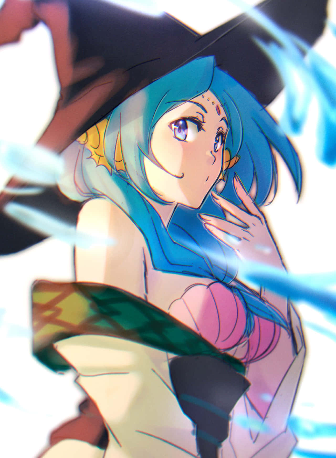 Mystical Blue Haired Witch Art Wallpaper