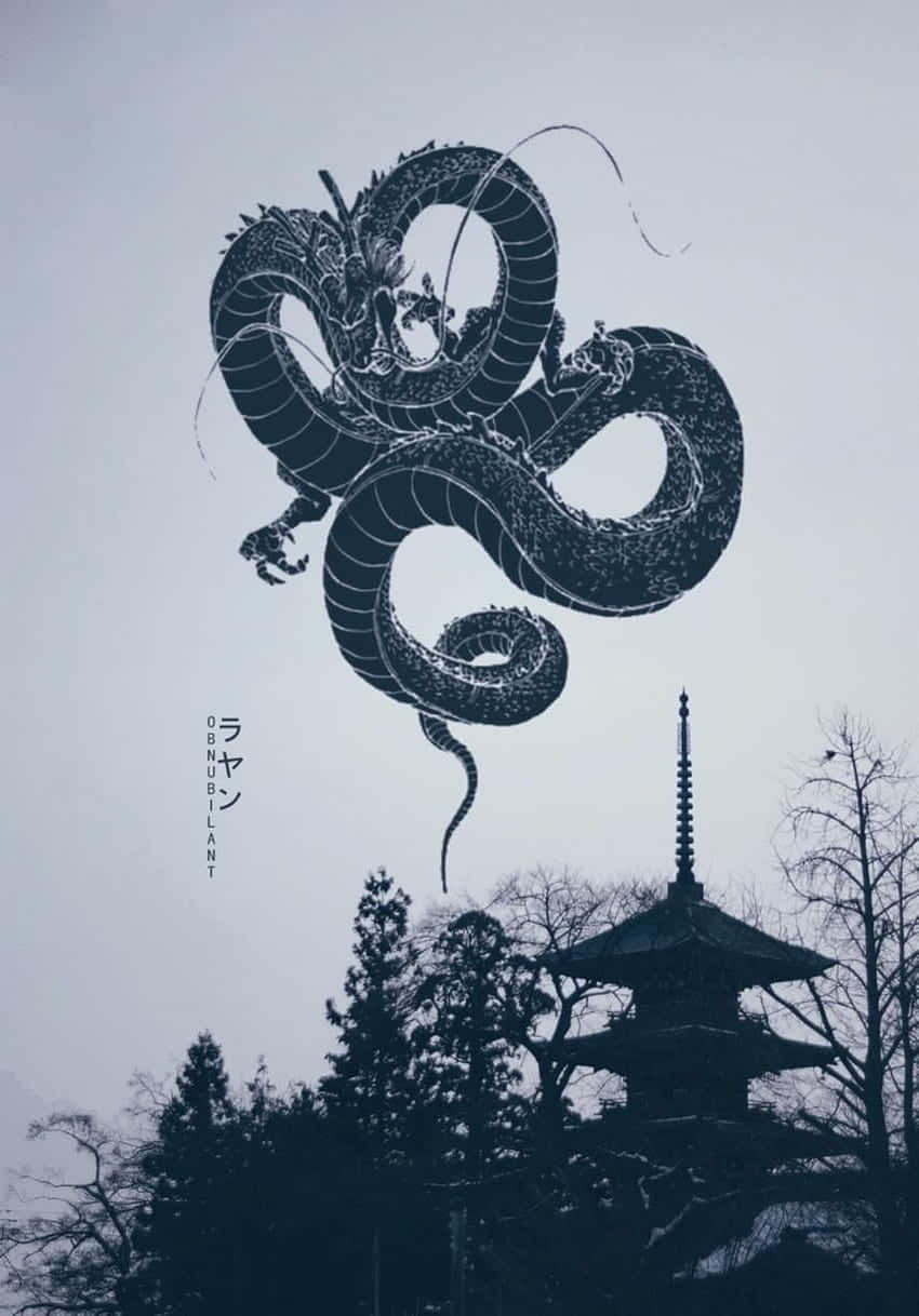 Mystical Dragon Over Pagoda Wallpaper