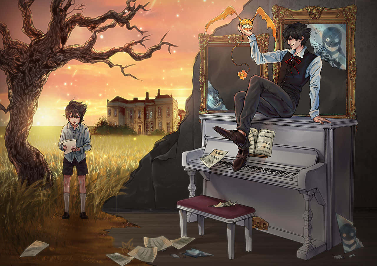 Mystical_ Dusk_ Piano_and_ Boy Wallpaper