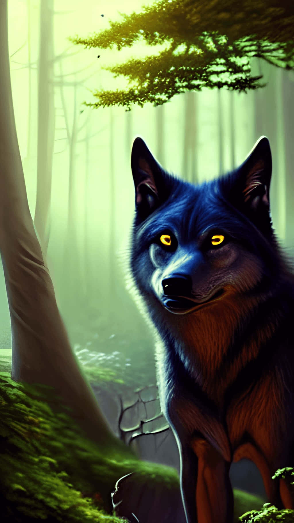 Mystical_ Forest_ Black_ Wolf Wallpaper