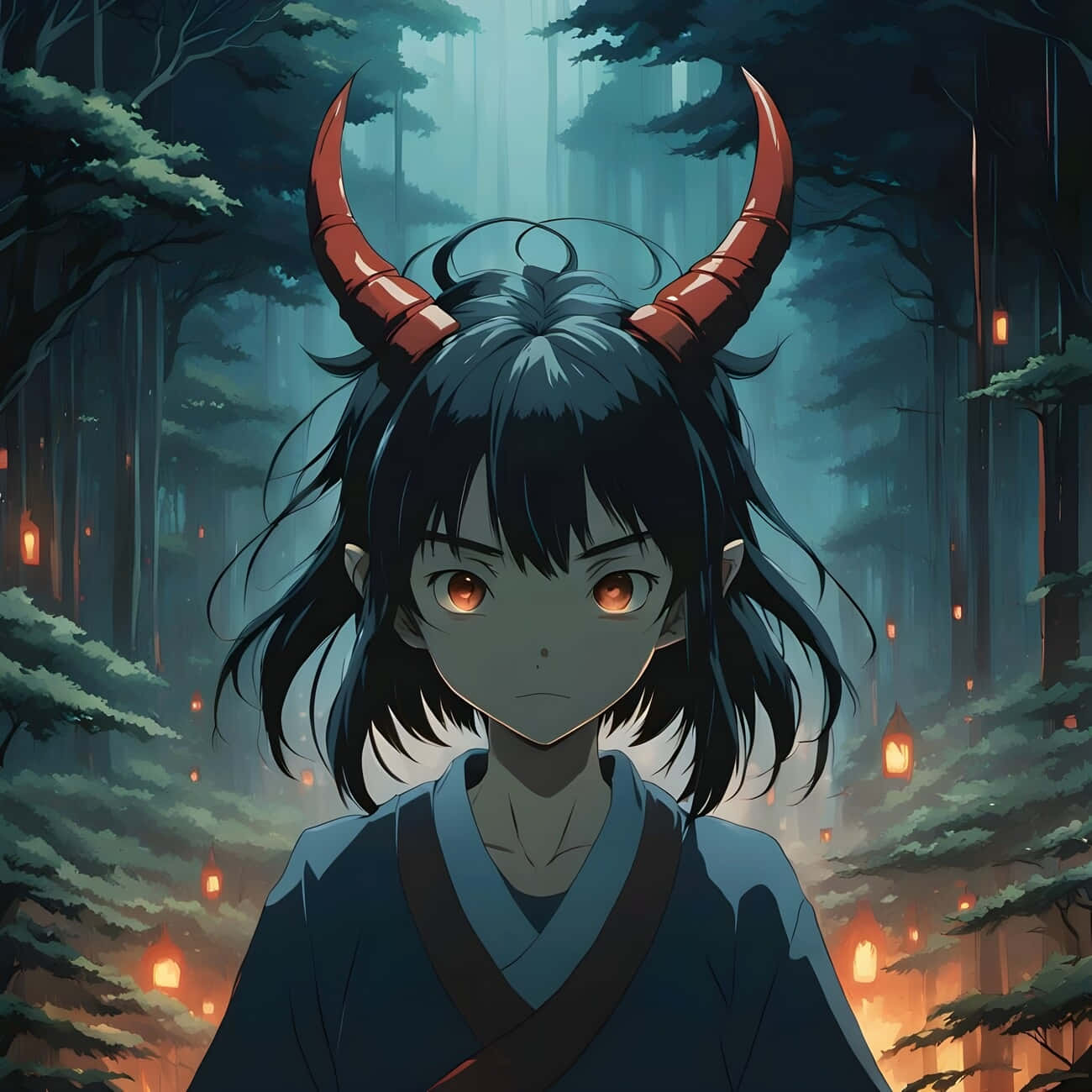 Mystical Forest Demon Girl Anime Wallpaper