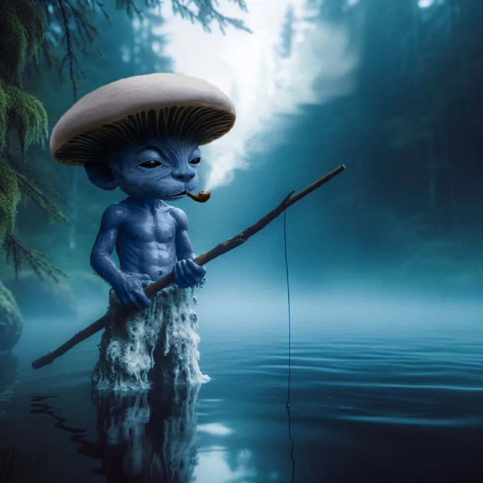 Mystical Forest Fishing Creature Wallpaper