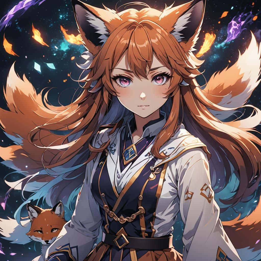 Mystical_ Fox_ Girl_ Among_ Stars.jpg Wallpaper