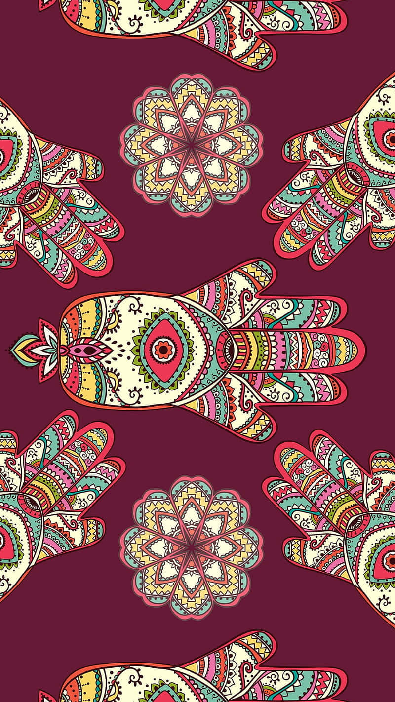 Mystical Hamsa Symbol On A Bohemian Background Wallpaper