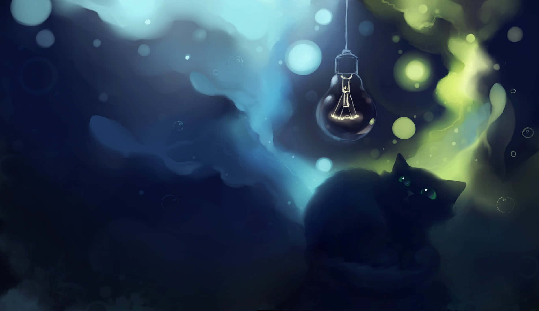 Mystical_ Night_ Cat_and_ Lightbulb Wallpaper