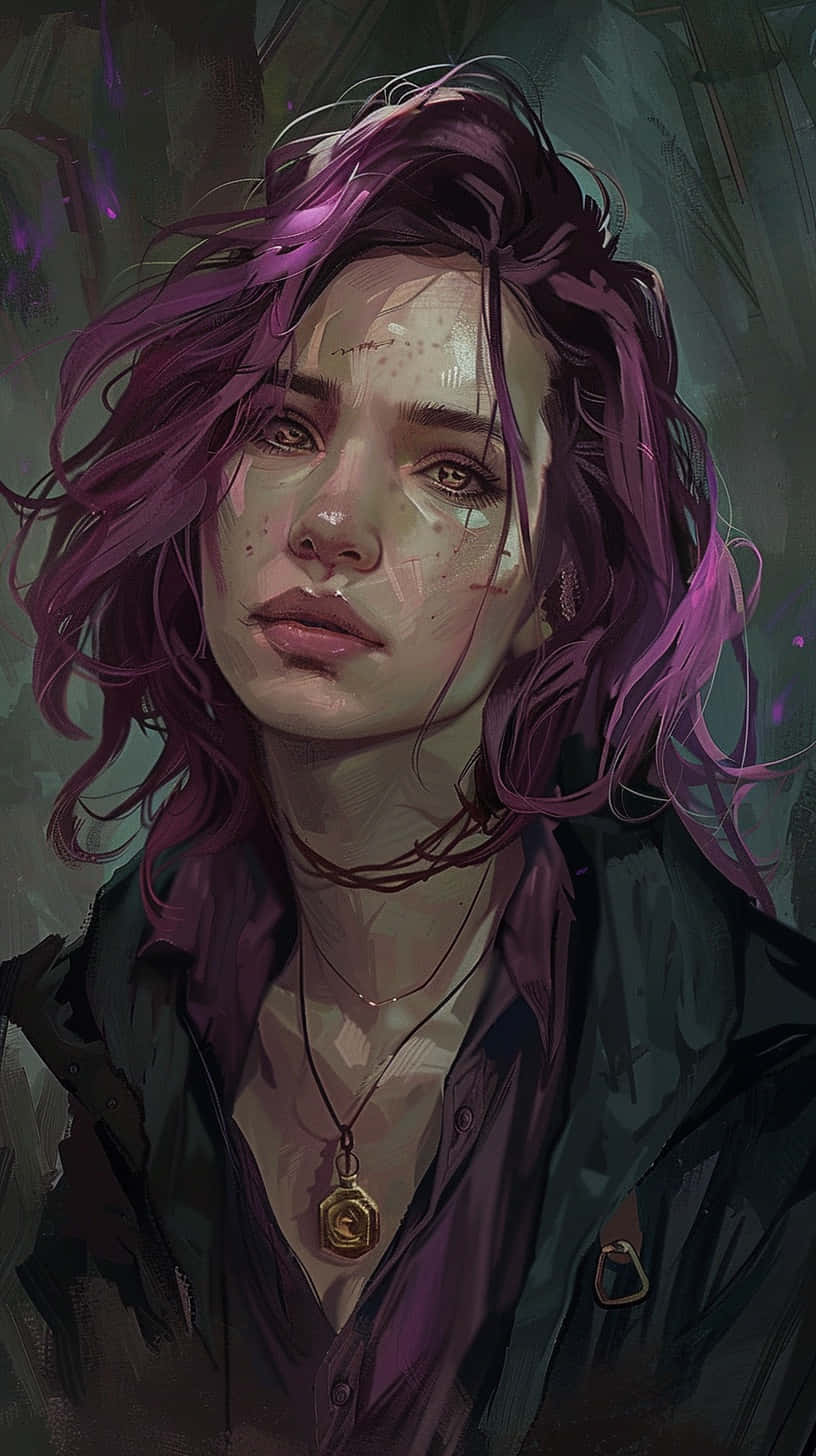 Mystical Purple Haired Woman Artwork Wallpaper