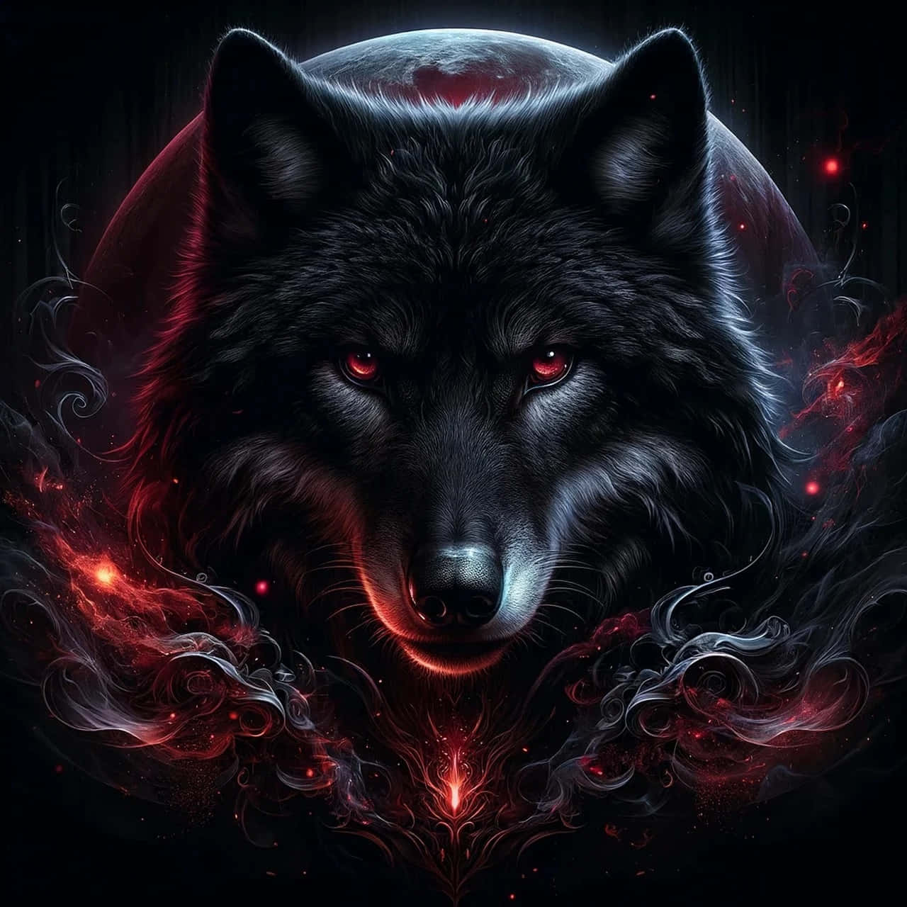 Mystical Red Eyed Black Wolf Wallpaper