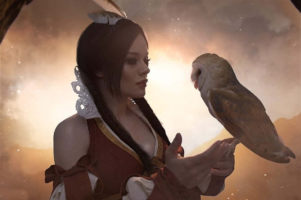 Mystical_ Sorceress_with_ Owl_at_ Dusk Wallpaper