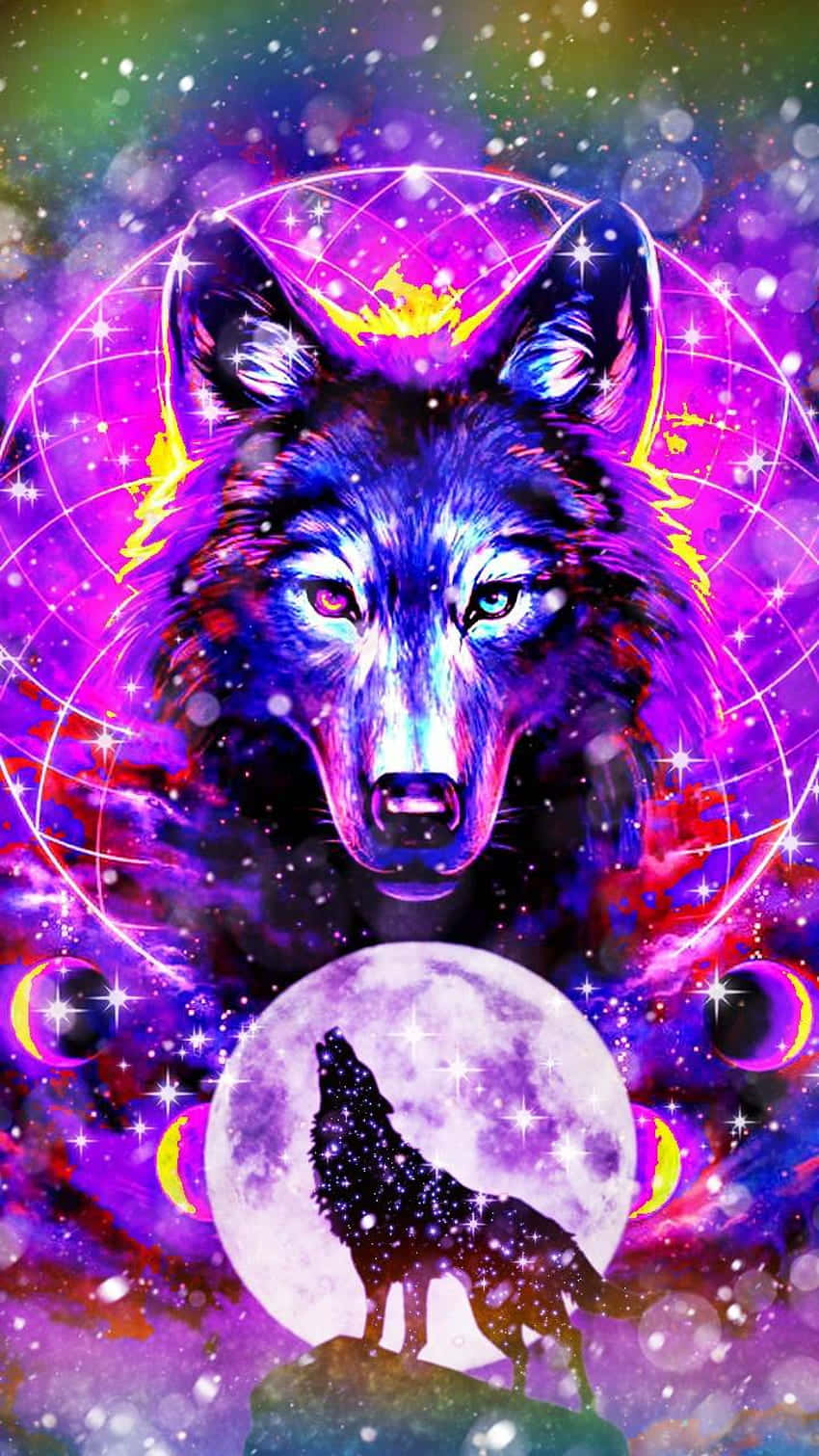 Mystical Spirit Wolf Cosmic Backdrop Wallpaper