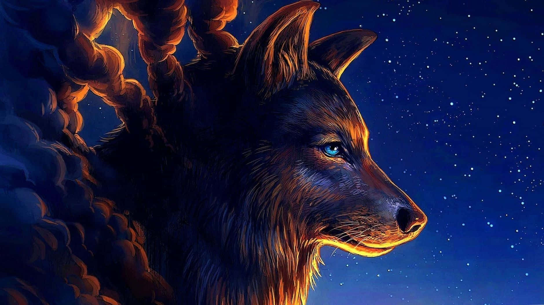 Mystical Wolf Art: A Majestic Beast Under The Moonlight Wallpaper