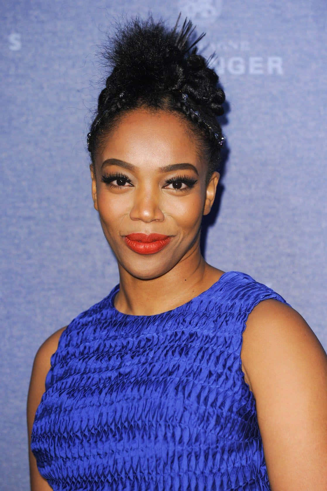 Naomi Ackie Blue Dress Event Wallpaper