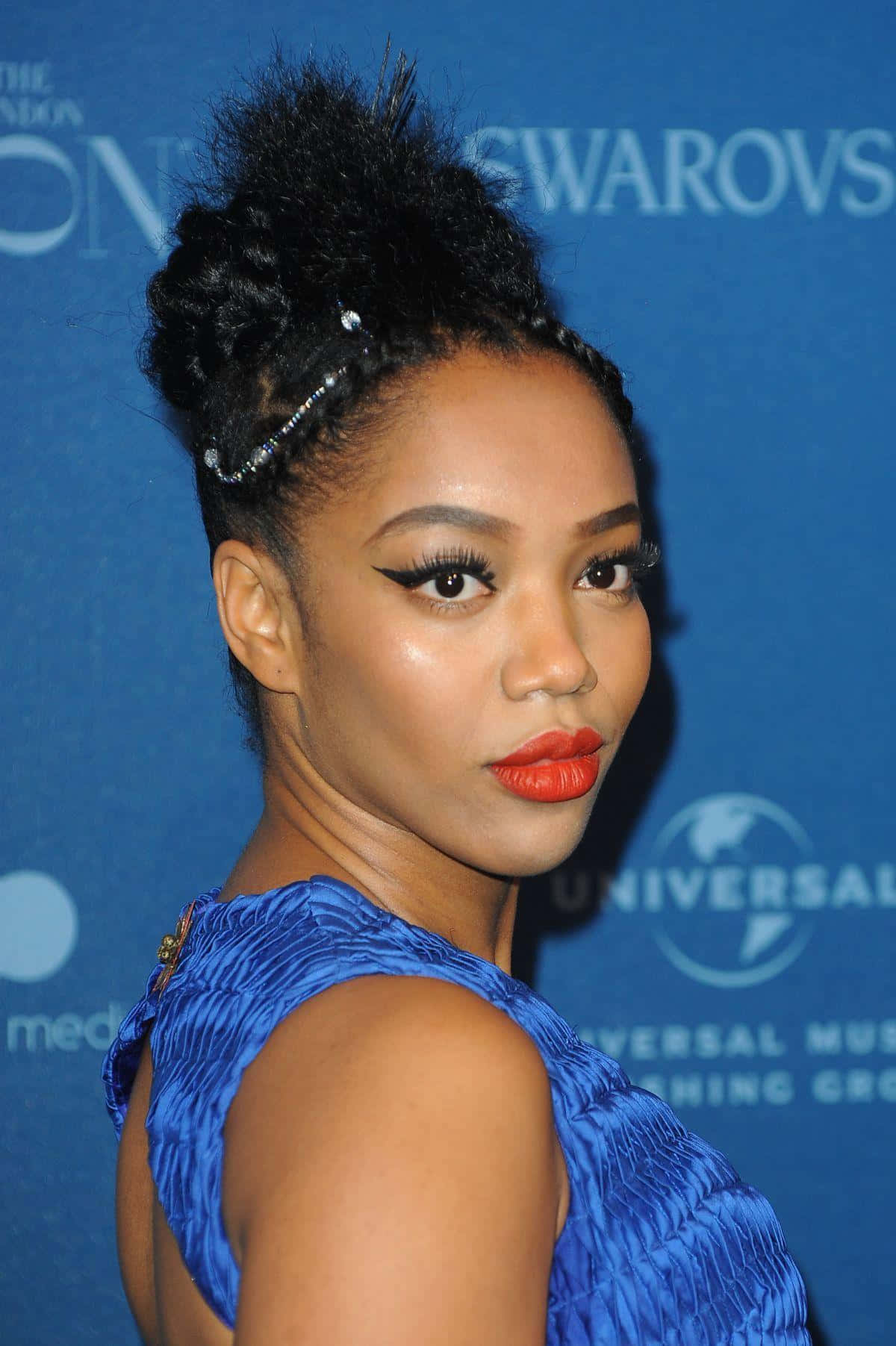 Naomi Ackie Blue Dress Event Wallpaper