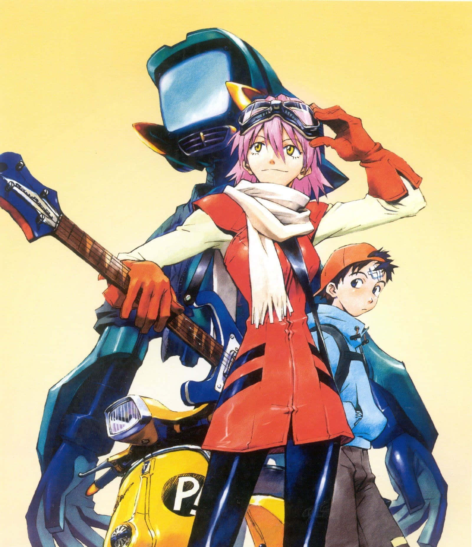 Naota Nandaba Posing With His Guitar In Flcl Anime Wallpaper