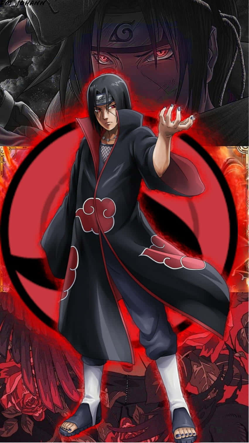 Naruto Itachi And Glowing Sharingan Symbol Wallpaper