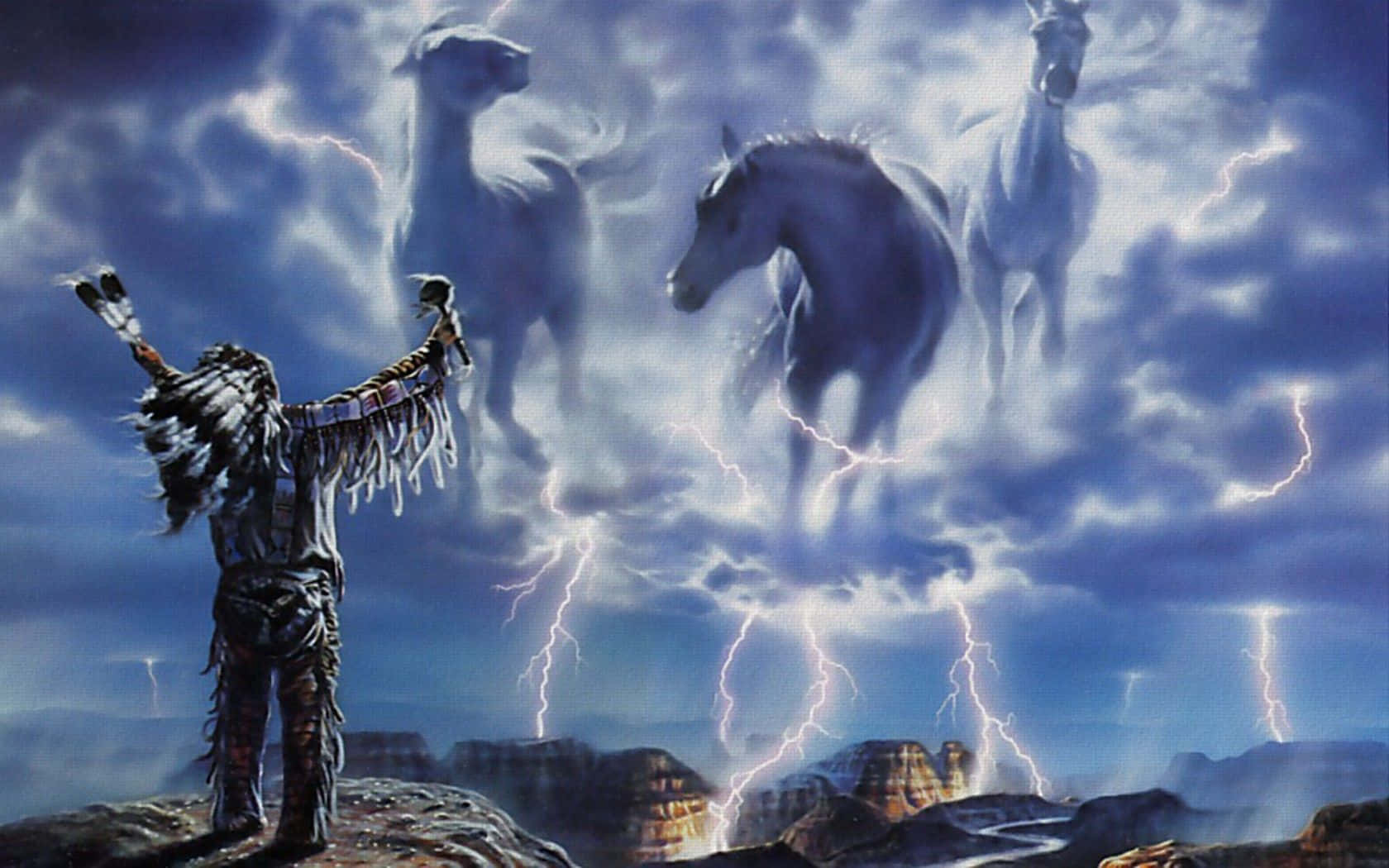 Native Mystic Summoning Sky Horses Wallpaper