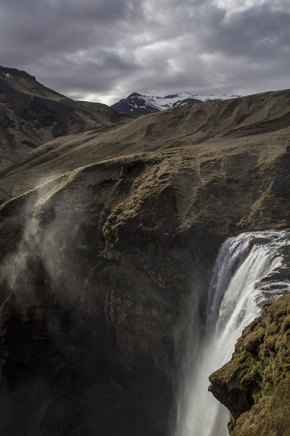 Nature Phone Brown Mountain Waterfalls Wallpaper