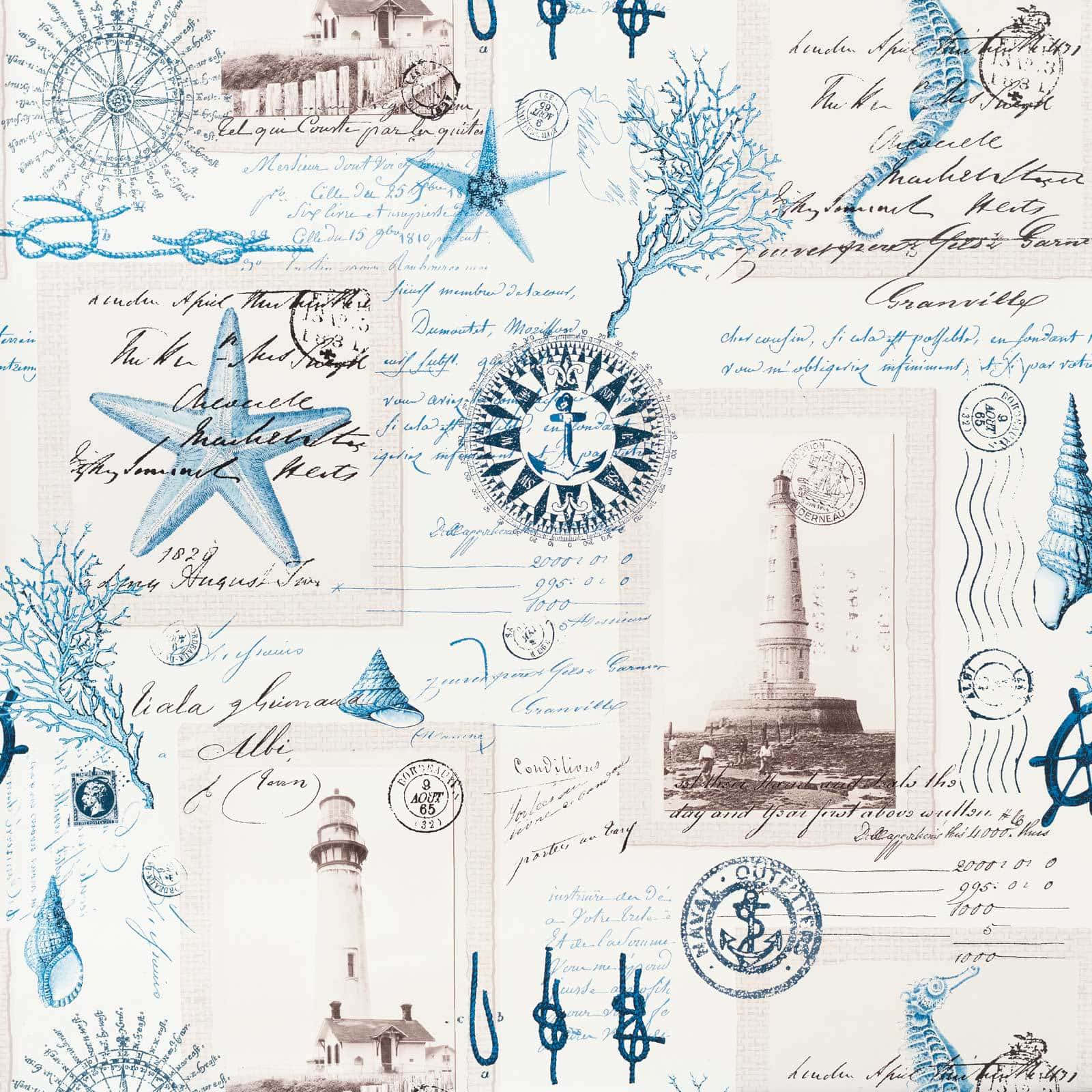 Nautical Themed Collage Pattern Wallpaper