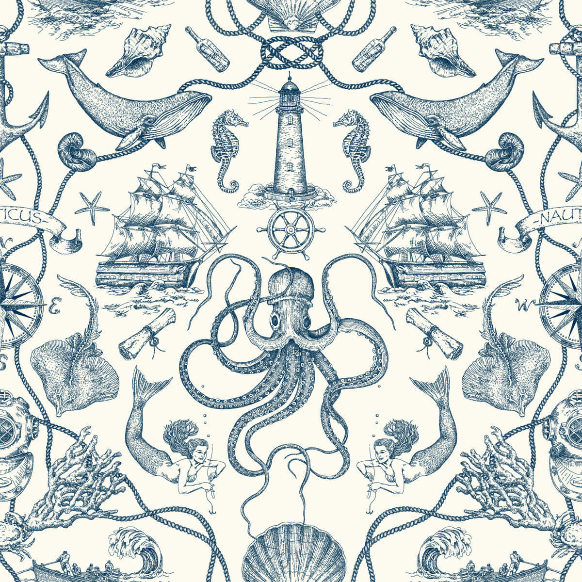 Nautical Themed Pattern Wallpaper