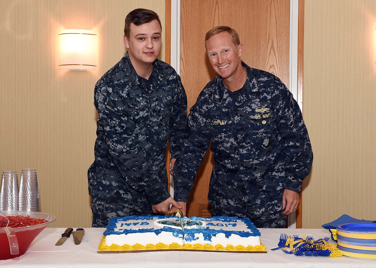 Navy Birthday Celebration Cake Cutting Wallpaper