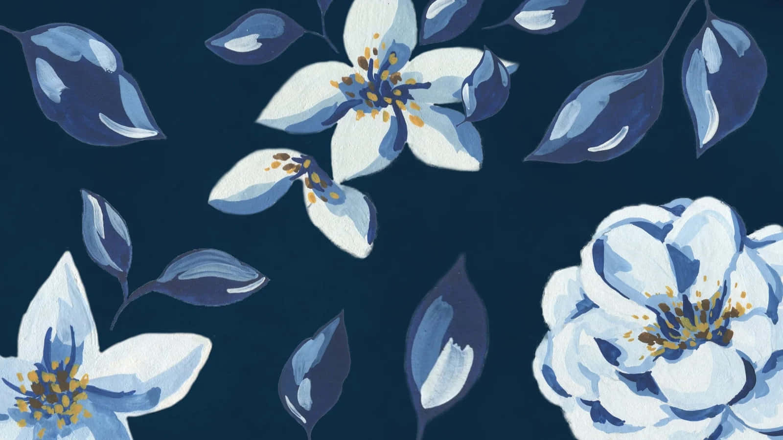 Navy Blue Floral Pattern Wallpaper