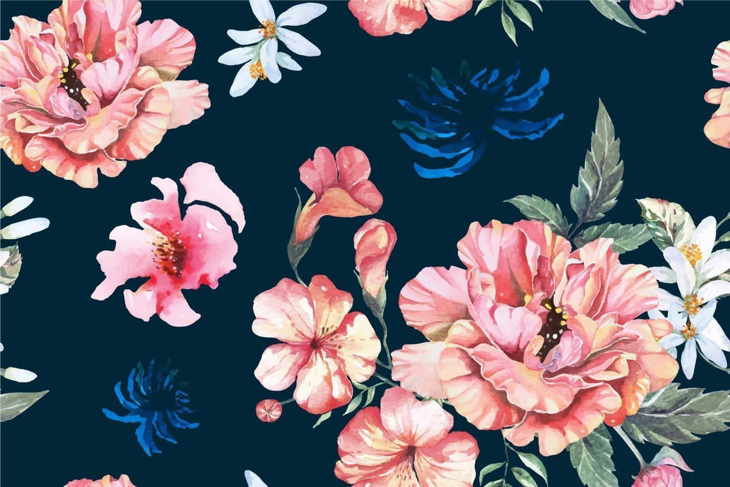 Navy Floral Pattern Background Wallpaper