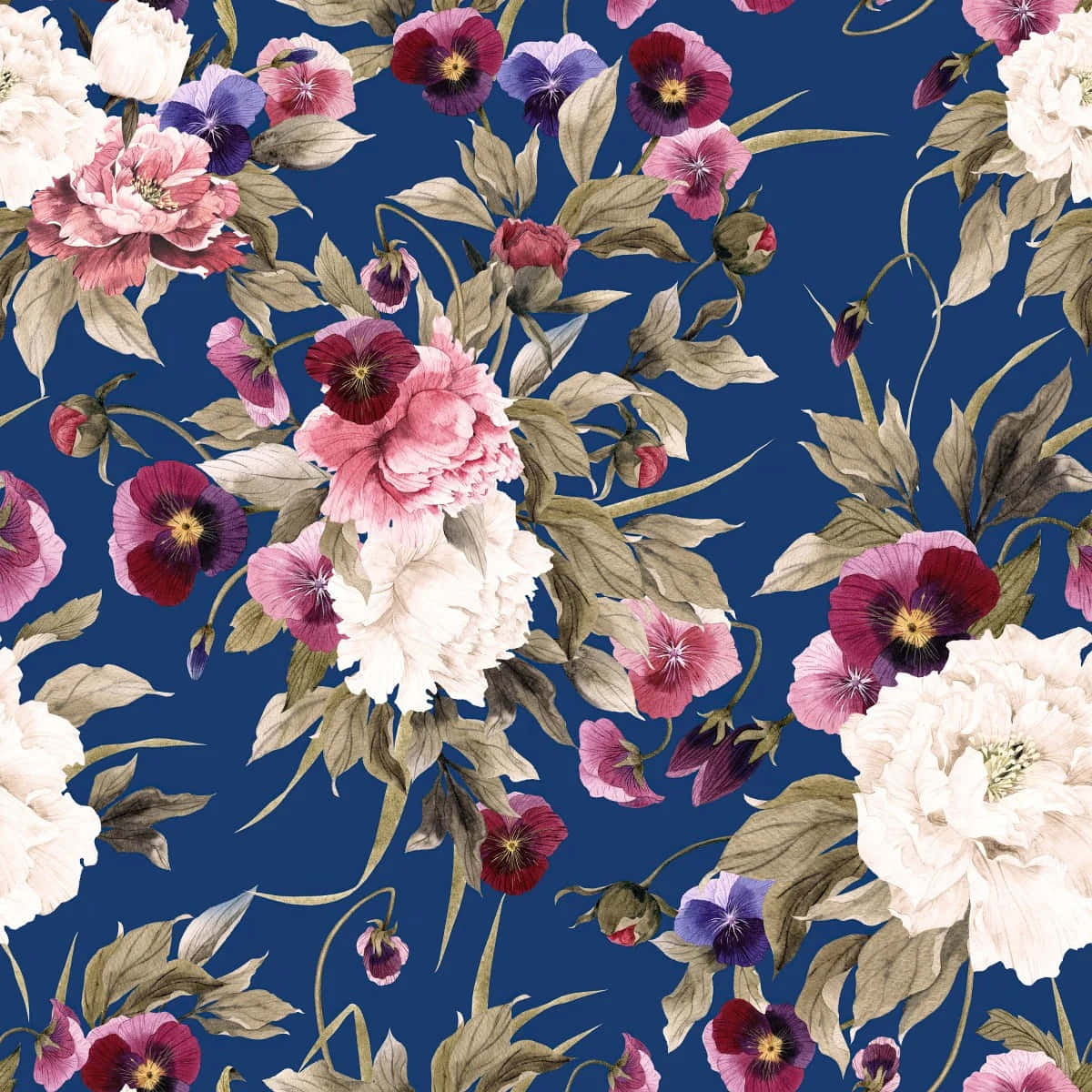 Navy Floral Pattern Background Wallpaper