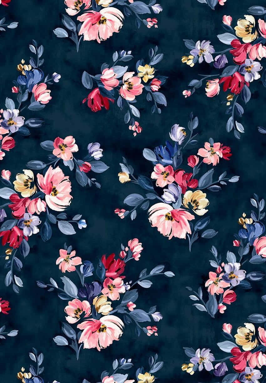 Navy Floral Pattern Background Wallpaper