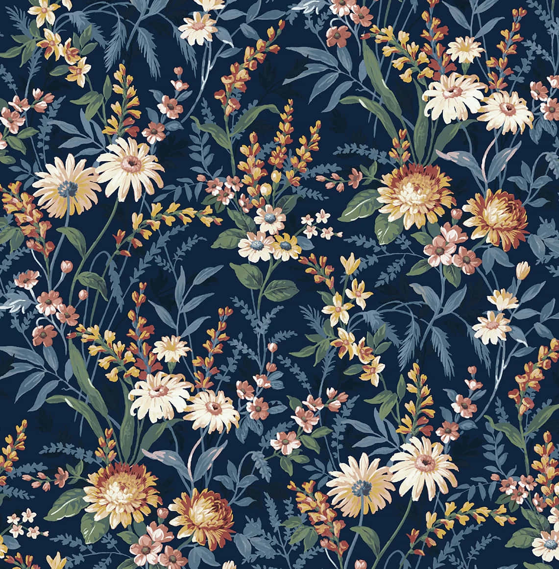 Navy Floral Pattern Background Wallpaper