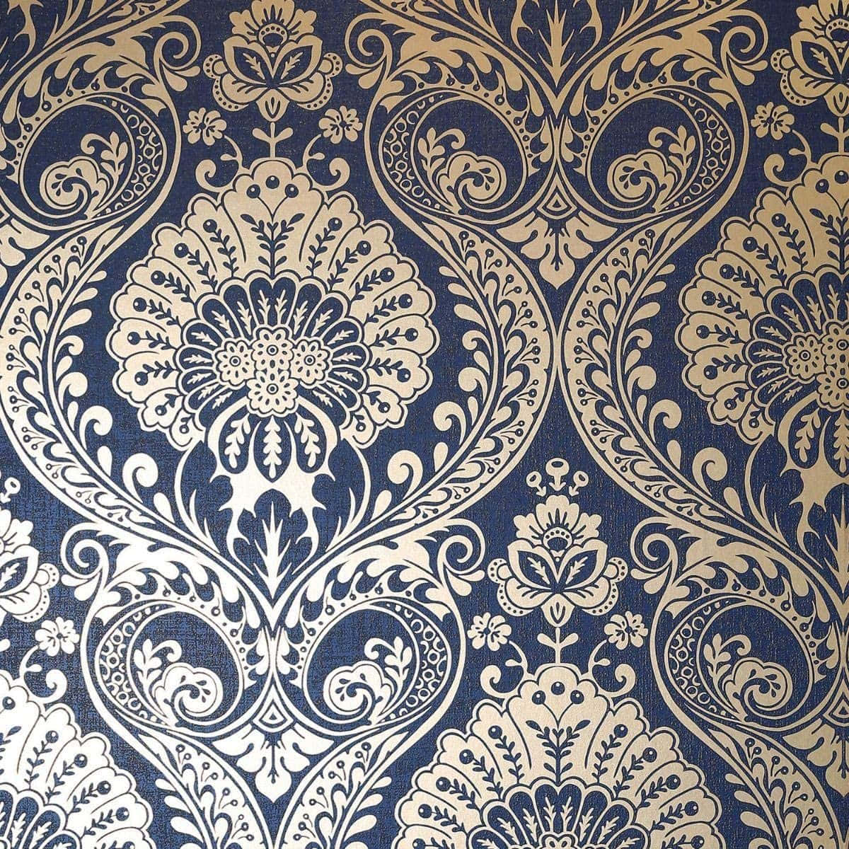 Navy Gold Damask Pattern Wallpaper