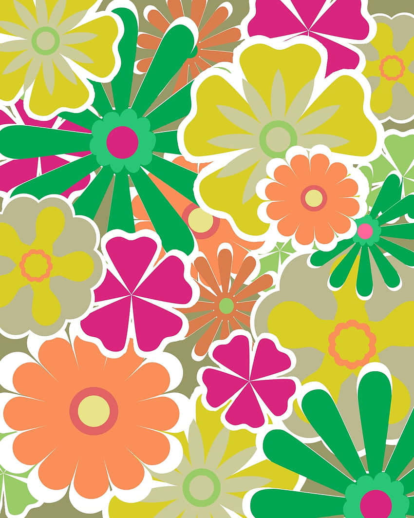 Neon 70s Floral Pattern Wallpaper