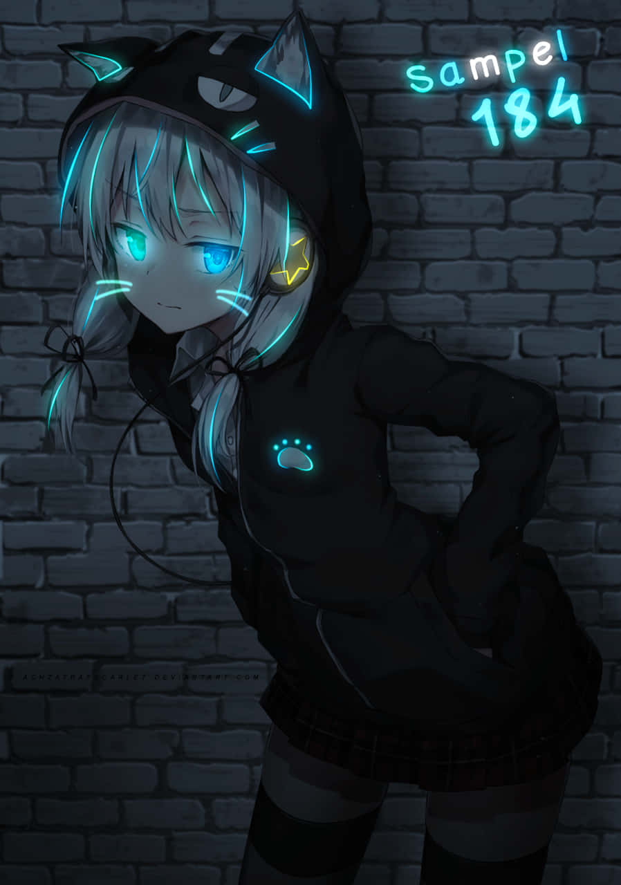 Neon Anime Cat Girl Wallpaper