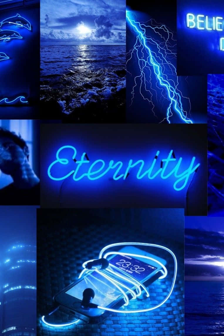 Neon Blue Aesthetic Collage Wallpaper