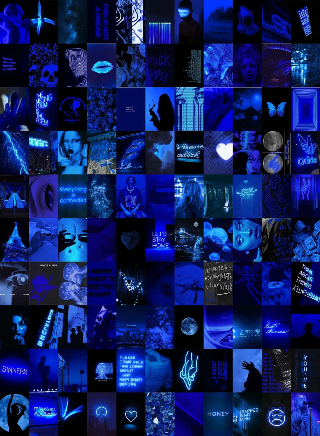 Neon Blue Aesthetic Collage Wallpaper