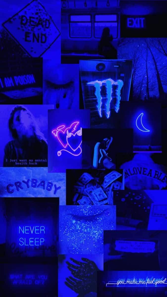 Neon Blue Aesthetic Collage Wallpaper