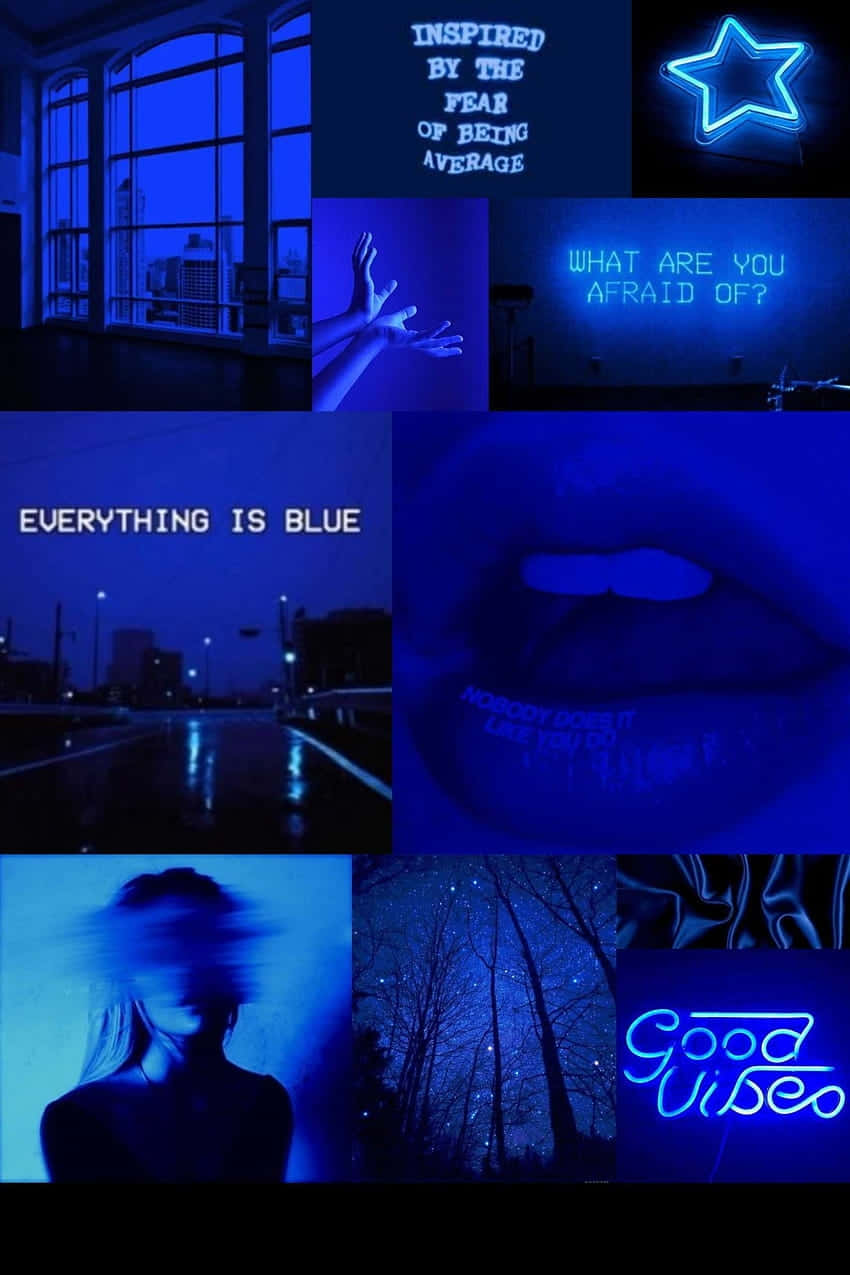 Neon Blue Aesthetic Collage Wallpaper