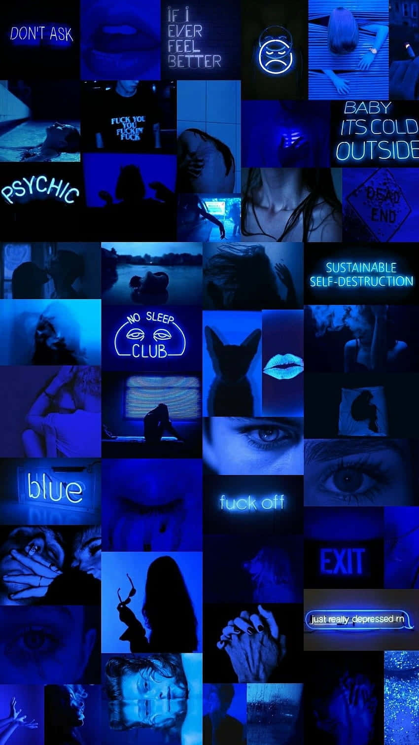 Neon Blue Aesthetic Collage Wallpaper