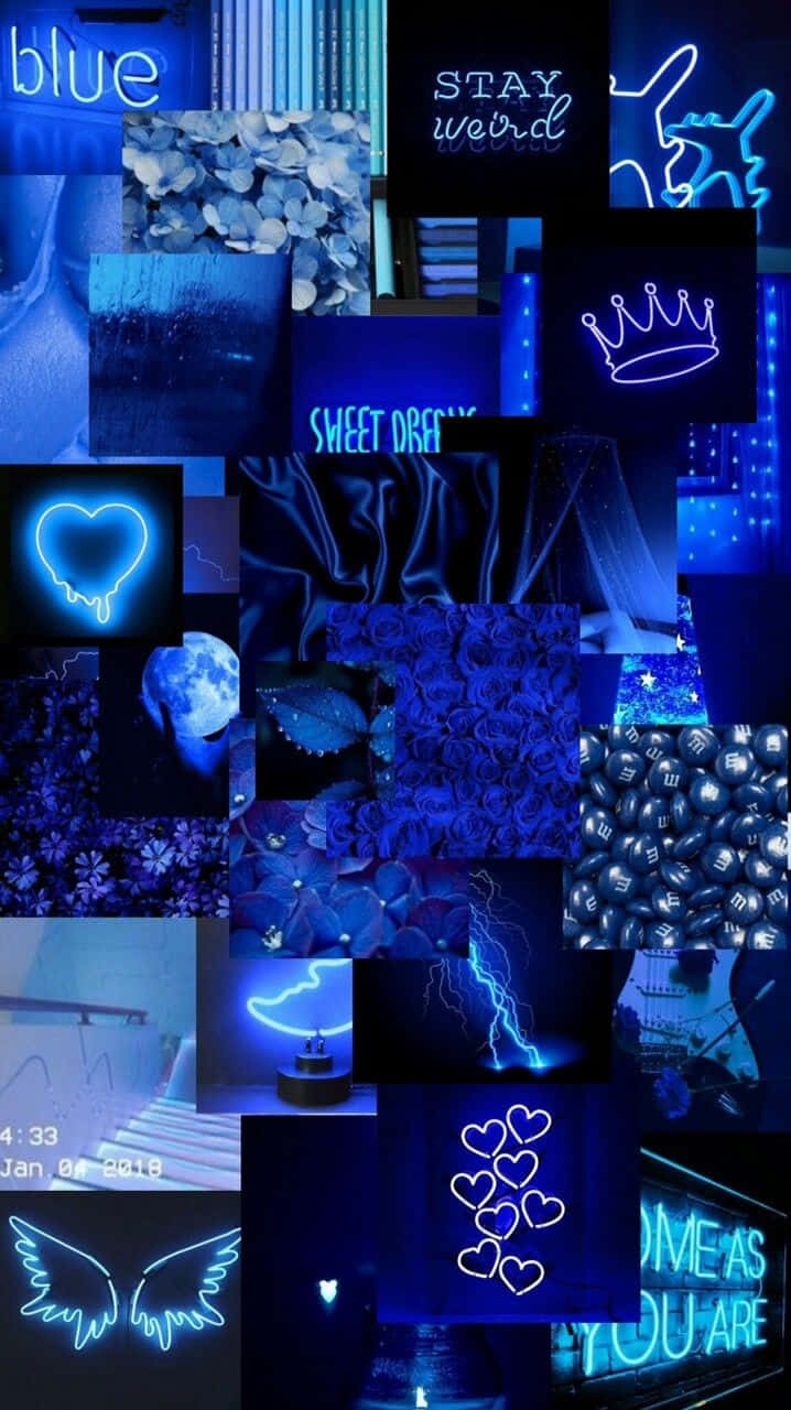 Neon Blue Aesthetic Collage Wallpaper