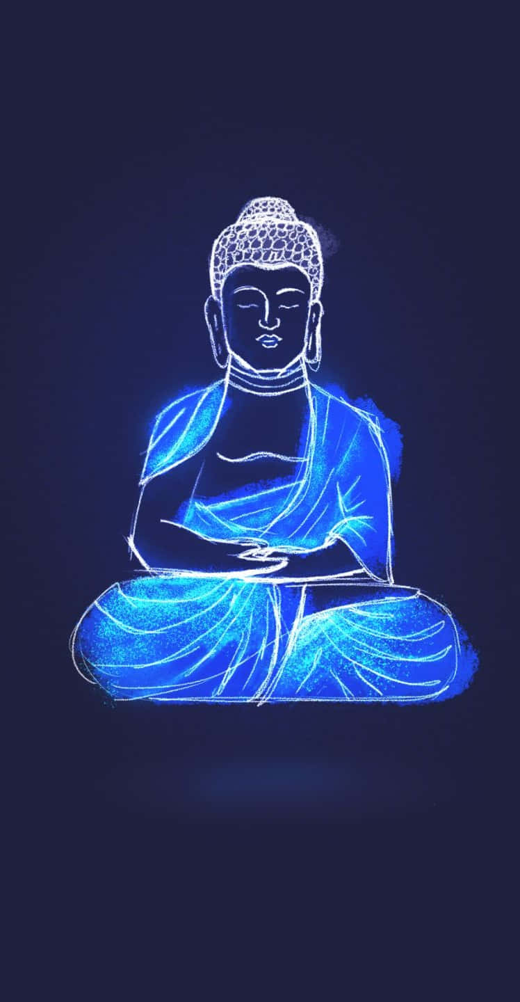 Neon Blue Buddha Illustration Wallpaper