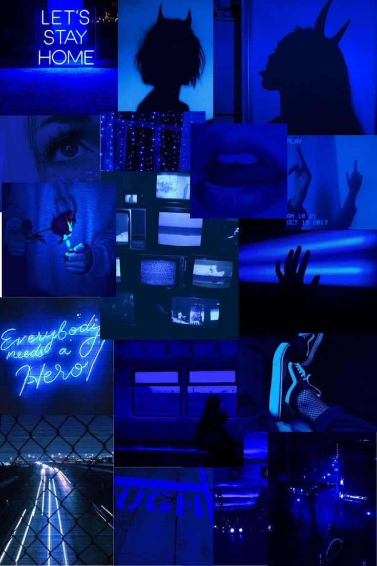 Neon Blue Collage Aesthetic Wallpaper