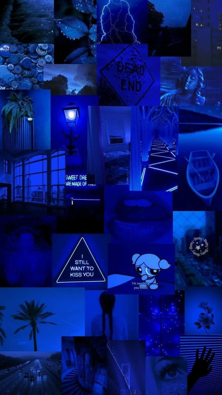 Neon Blue Collage Aesthetic Wallpaper